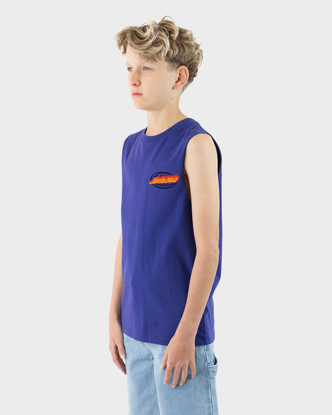 Global Flame Dot Boys Muscle T-shirt Dark Blue