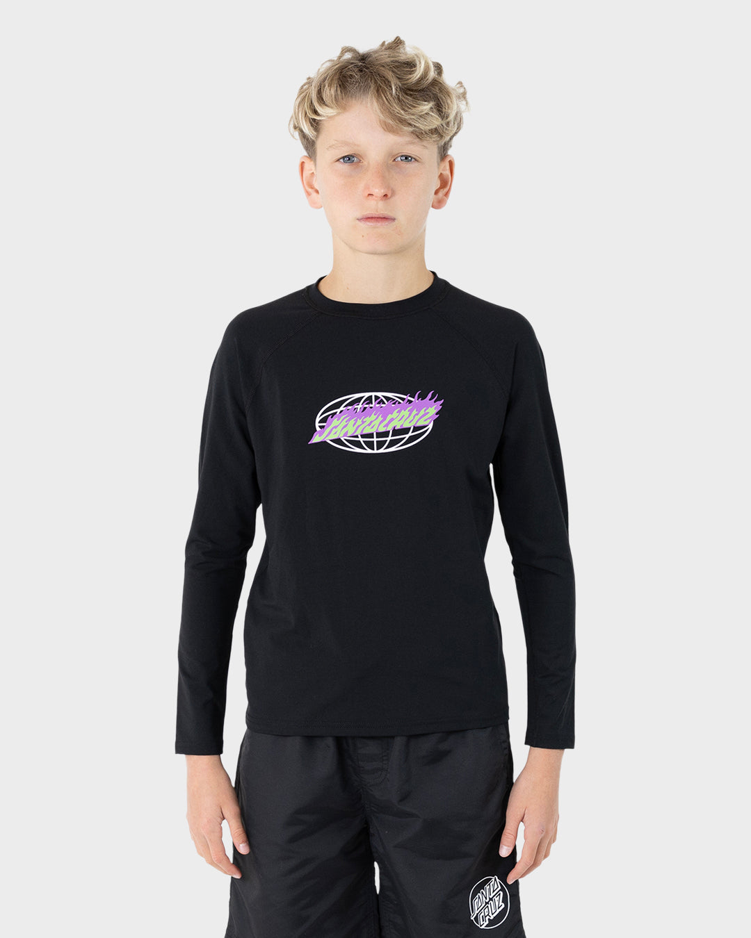 Global Flame Strip Boys L/S Rash Guard Black