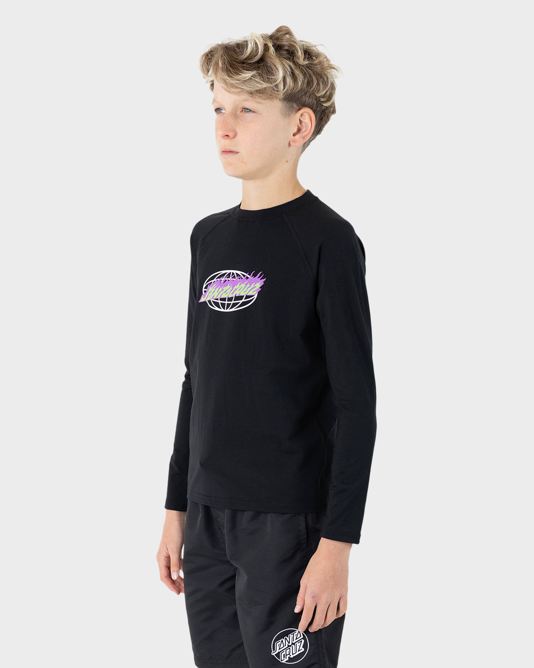 Global Flame Strip Boys L/S Rash Guard Black