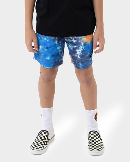 Industrial Dot Mono Boys Boardshort Blue Tie Dye