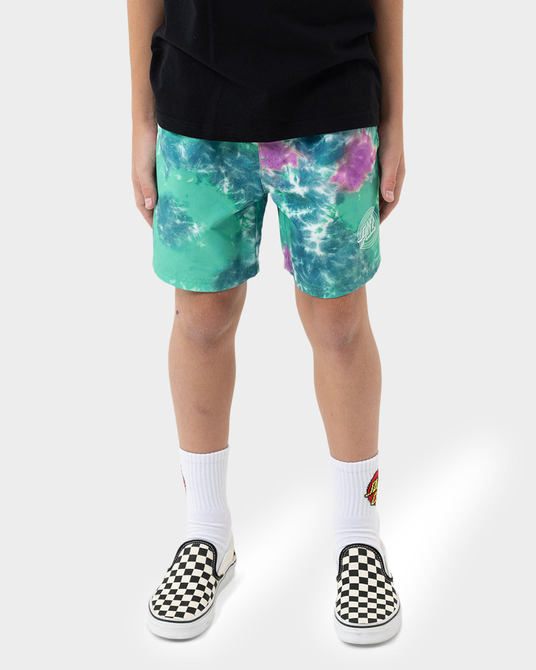 Industrial Dot Mono Boys Boardshort Light Green Tie Dye