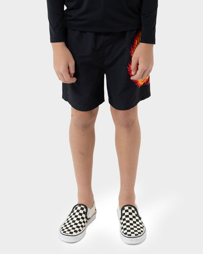 Flame Ringed Dot Boys Boardshort Black