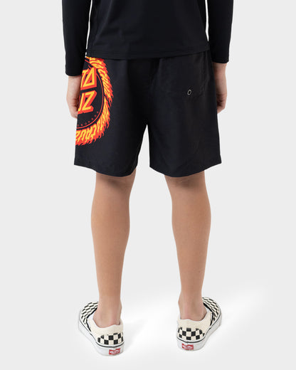 Flame Ringed Dot Boys Boardshort Black