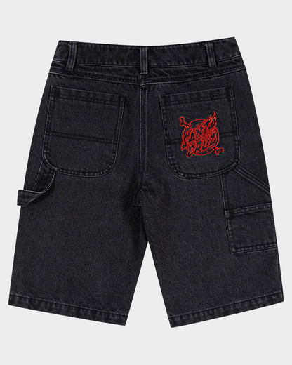 Crossbone Dot Mono Boys Jean Short Washed Black