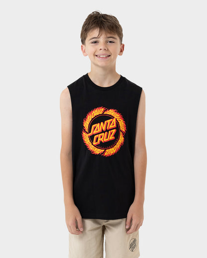 Flame Ringed Dot Boys Muscle T-shirt Black