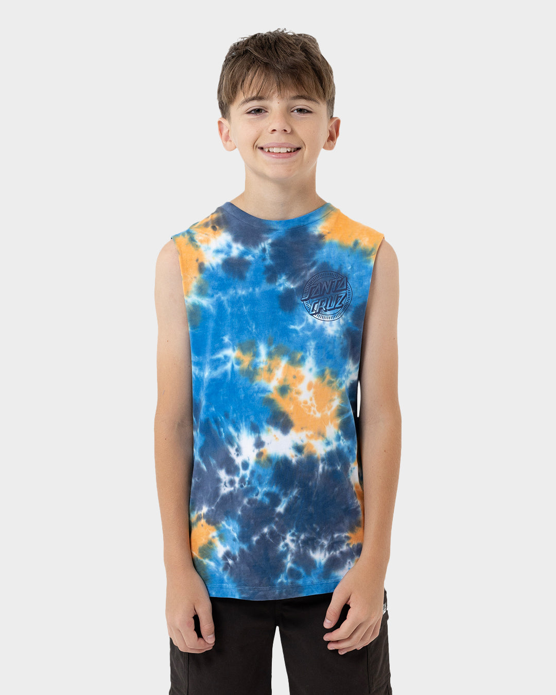 Industrial Dot Mono Boys Muscle T-shirt Blue Tie Dye