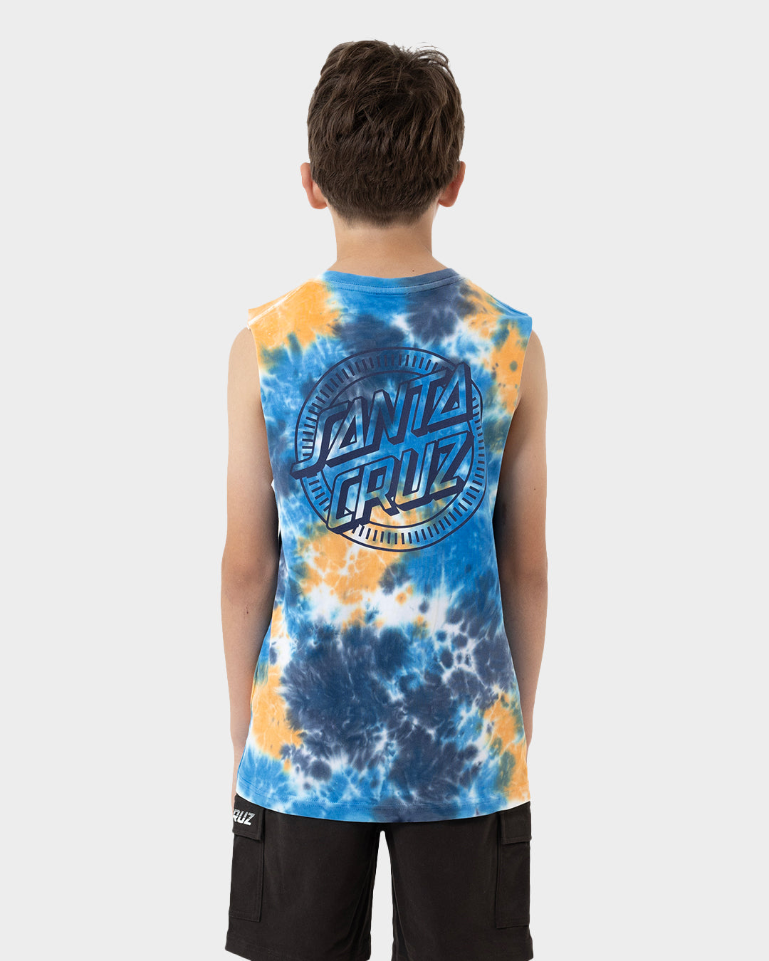 Industrial Dot Mono Boys Muscle T-shirt Blue Tie Dye