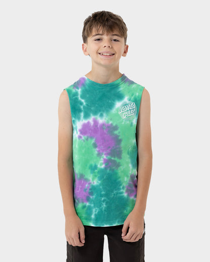 Industrial Dot Mono Boys Muscle T-shirt Light Green Tie Dye
