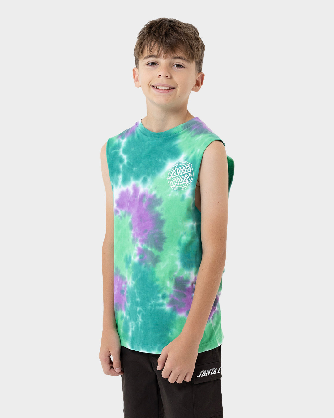Industrial Dot Mono Boys Muscle T-shirt Light Green Tie Dye