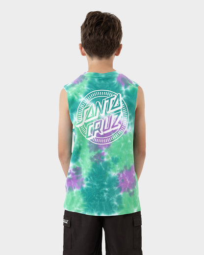 Industrial Dot Mono Boys Muscle T-shirt Light Green Tie Dye