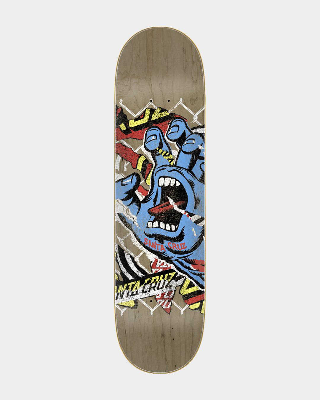 8.25in Damaged Hand 7 Ply Birch Santa Cruz Skateboard Deck