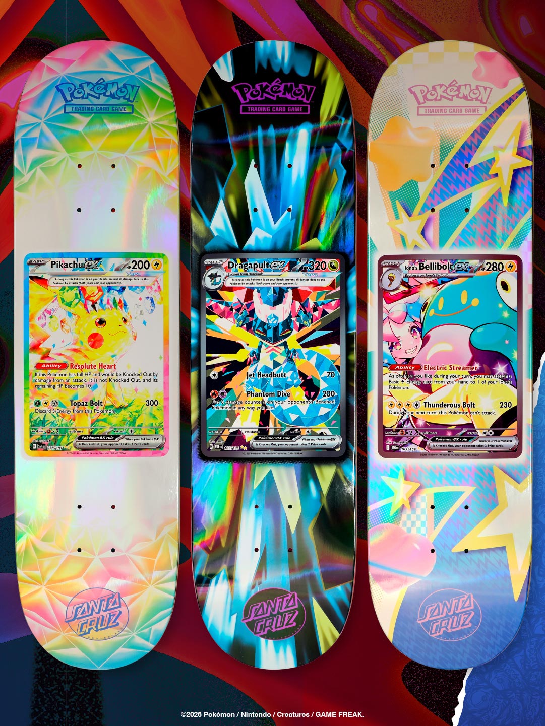 8.0in x 31.6in Pokémon TCG Blind Bag Santa Cruz Skateboard Deck