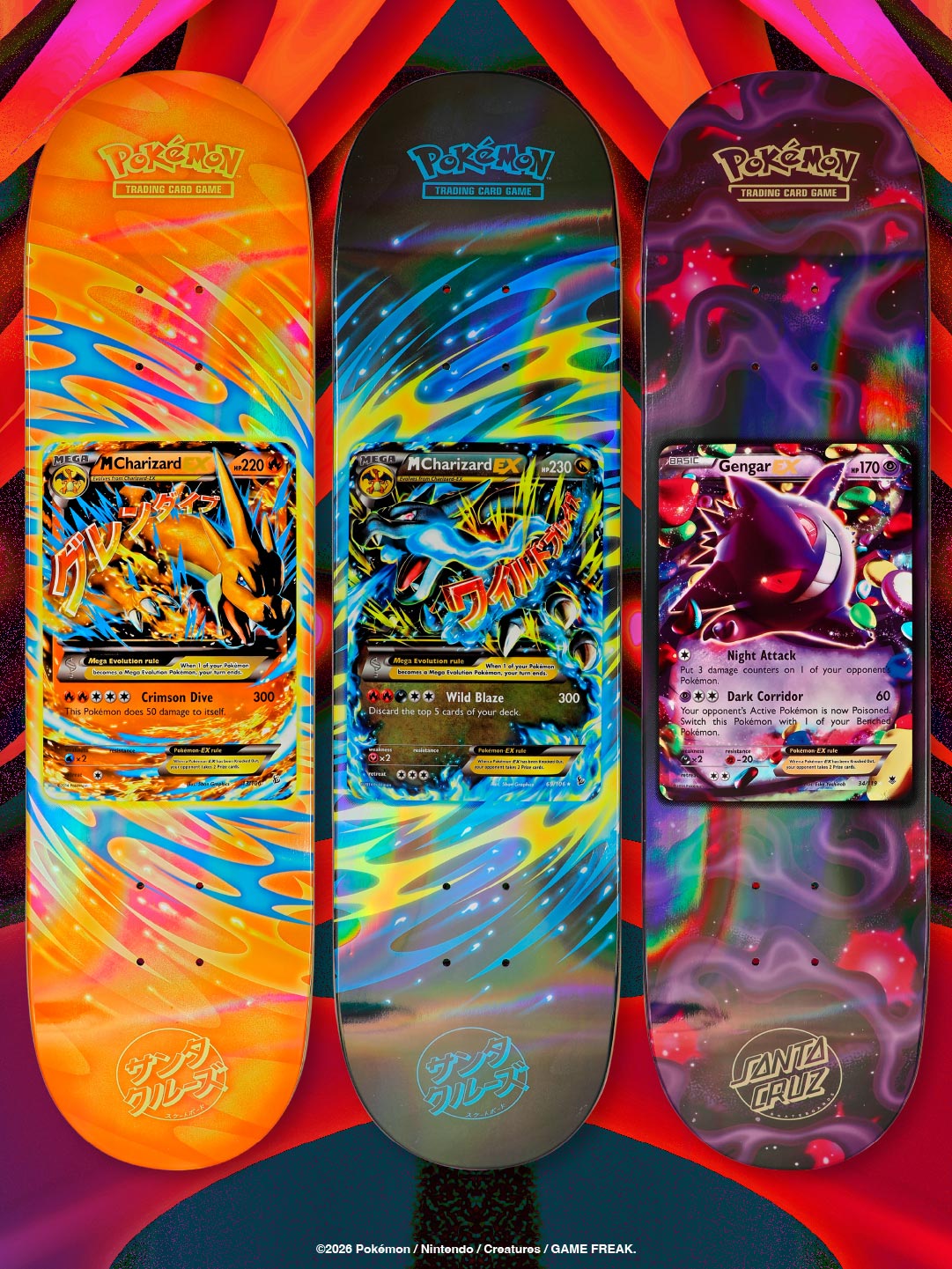 8.0in x 31.6in Pokémon TCG Blind Bag Santa Cruz Skateboard Deck