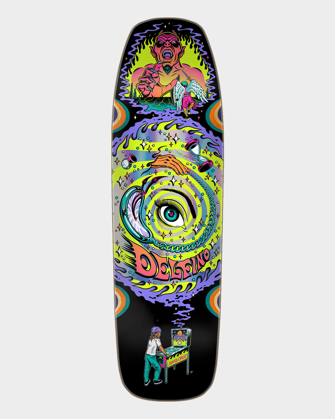 9.14in Delfino Pinball Vision Pro Shaped Santa Cruz Skateboard Deck Misc