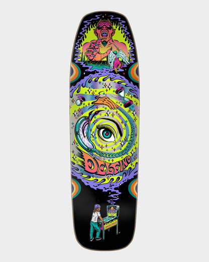 9.14in Delfino Pinball Vision Pro Shaped Santa Cruz Skateboard Deck Misc