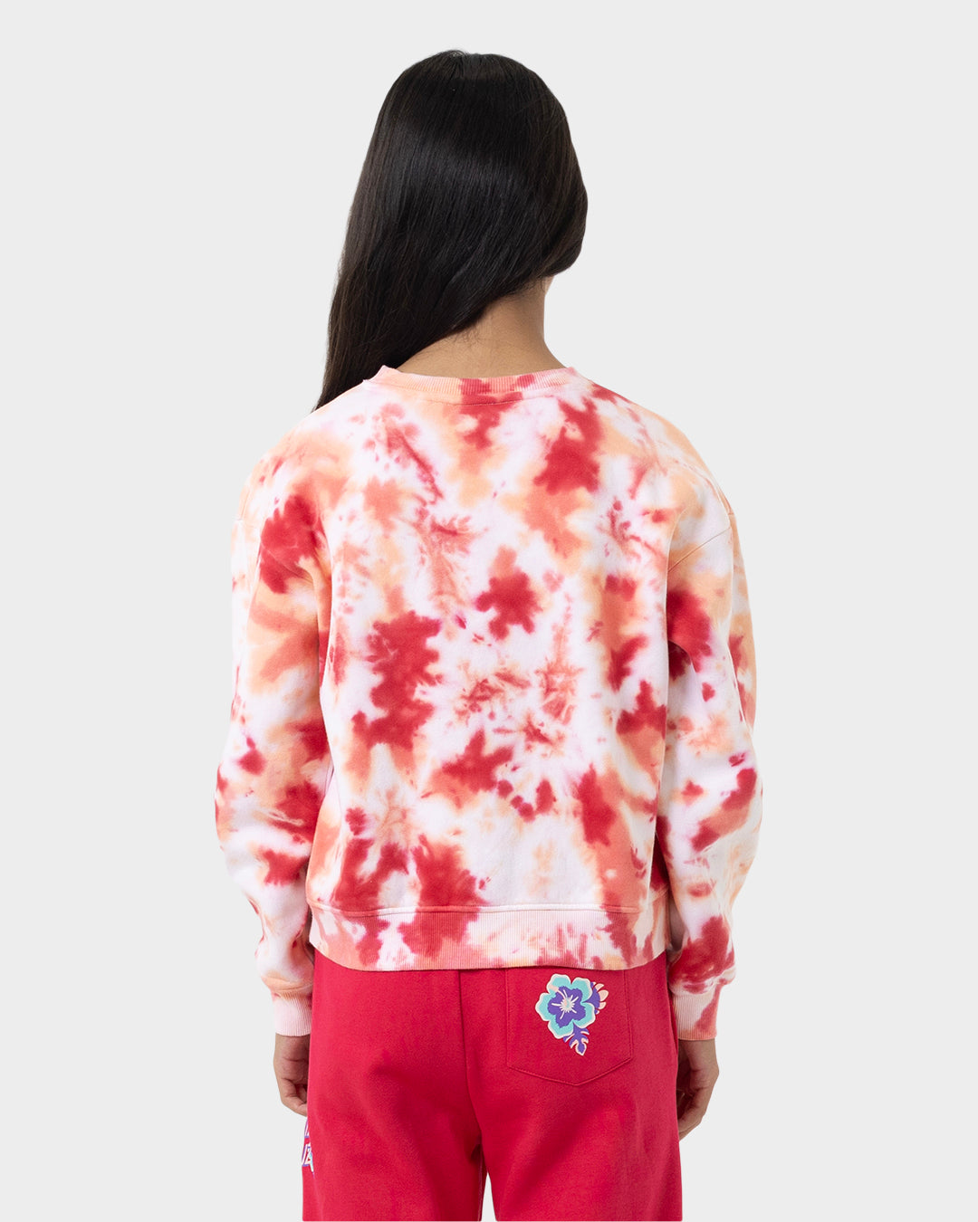 Free Spirit Floral Stack Girls Sweater Pink Coral Tie Dye