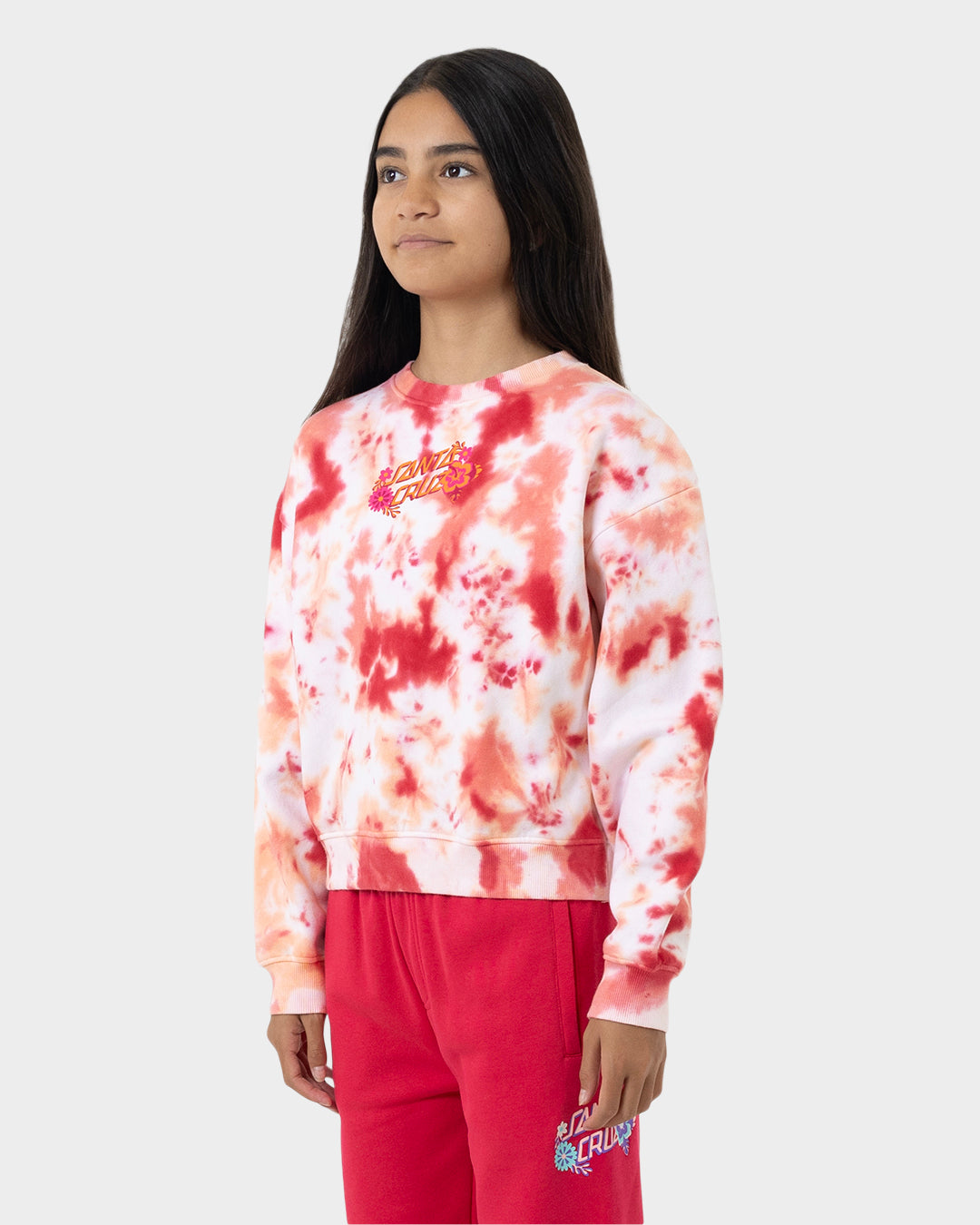 Free Spirit Floral Stack Girls Sweater Pink Coral Tie Dye