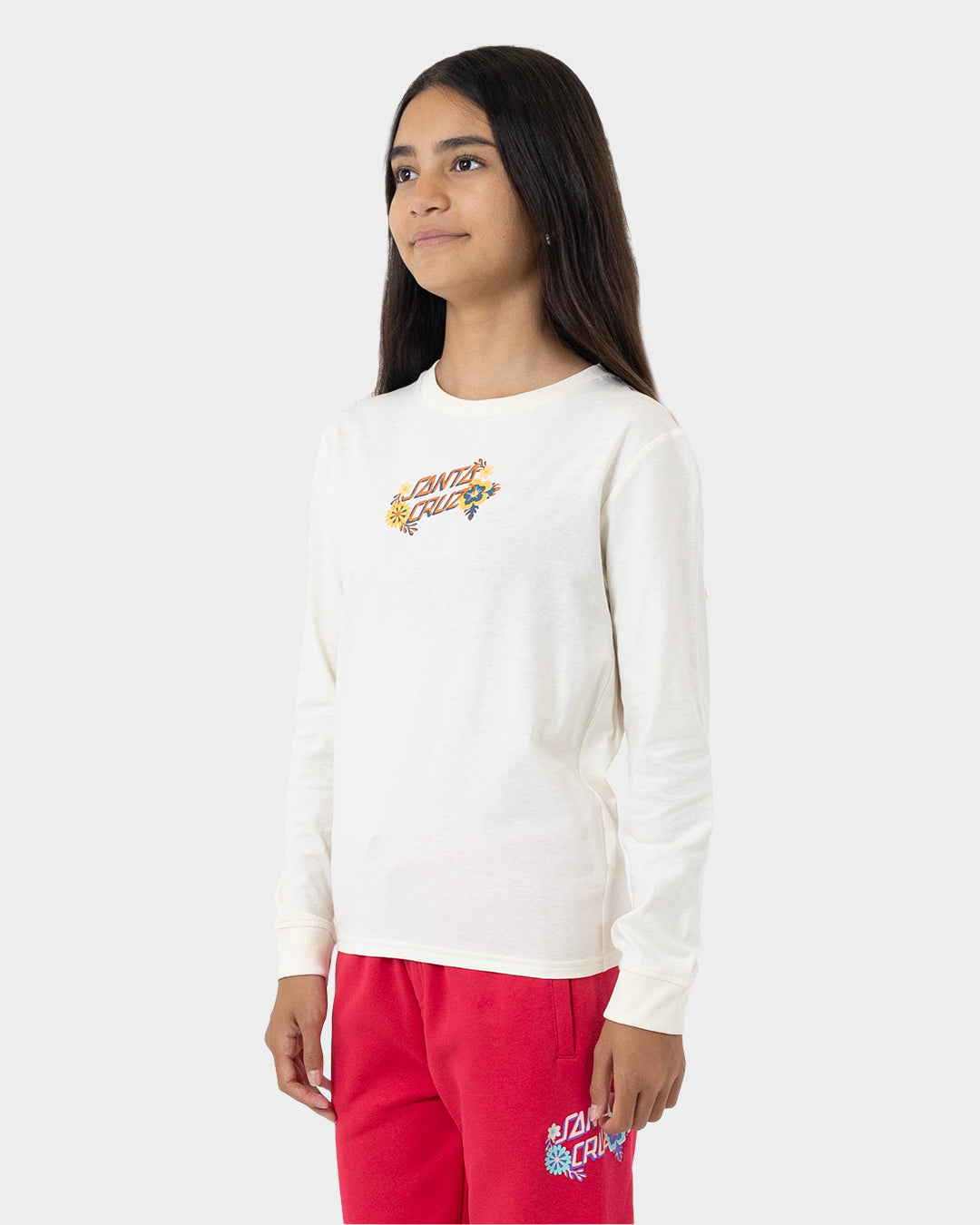 Free Spirit Floral Girls Long Sleeve T-shirt Cream