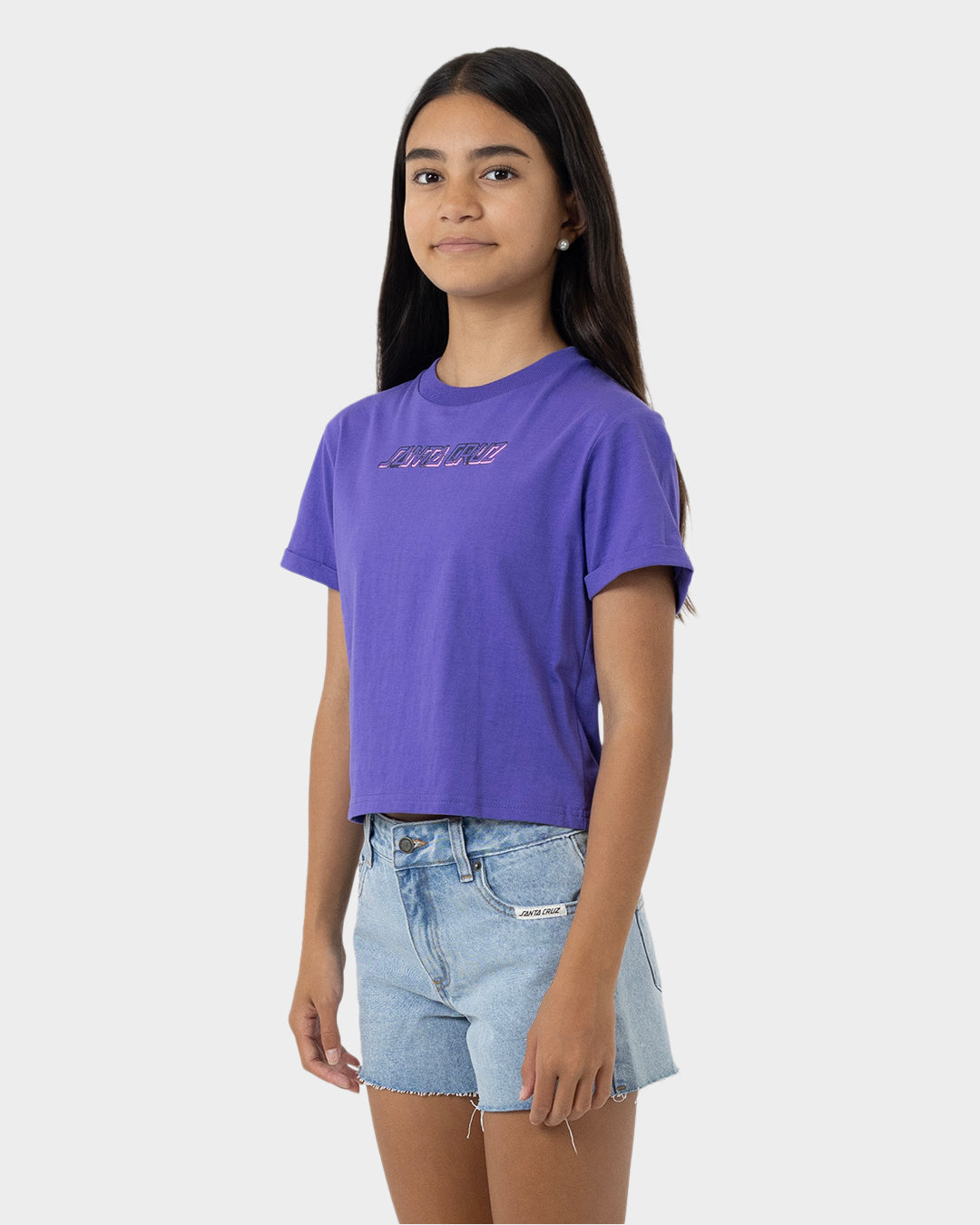 Seeing Moon Dot Strip Girls Cropped T-shirt Iris