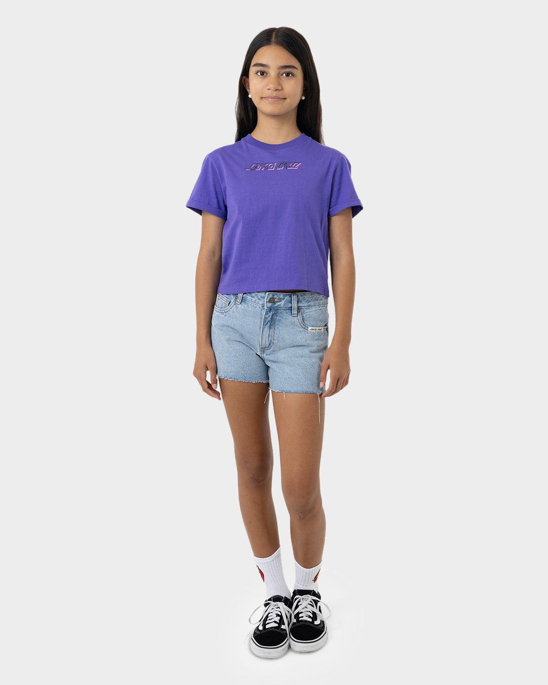 Seeing Moon Dot Strip Girls Cropped T-shirt Iris