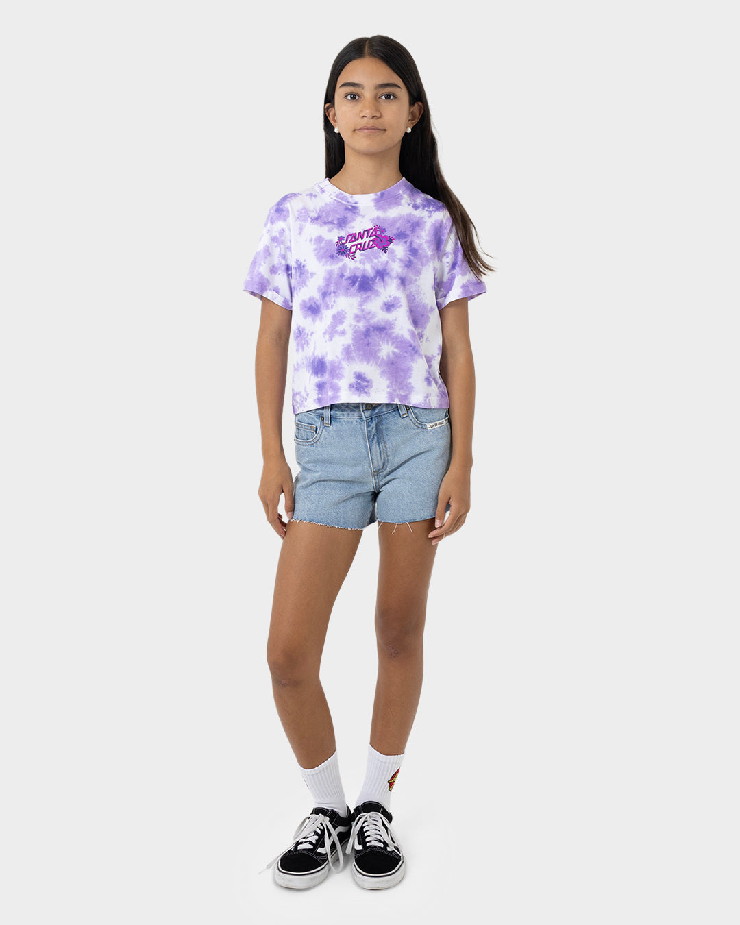 Free Spirit Floral Stack Girls Cropped T-shirt Iris Tie Dye