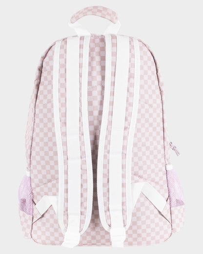Ribbon Script Checkboard Girls Backpack Pink