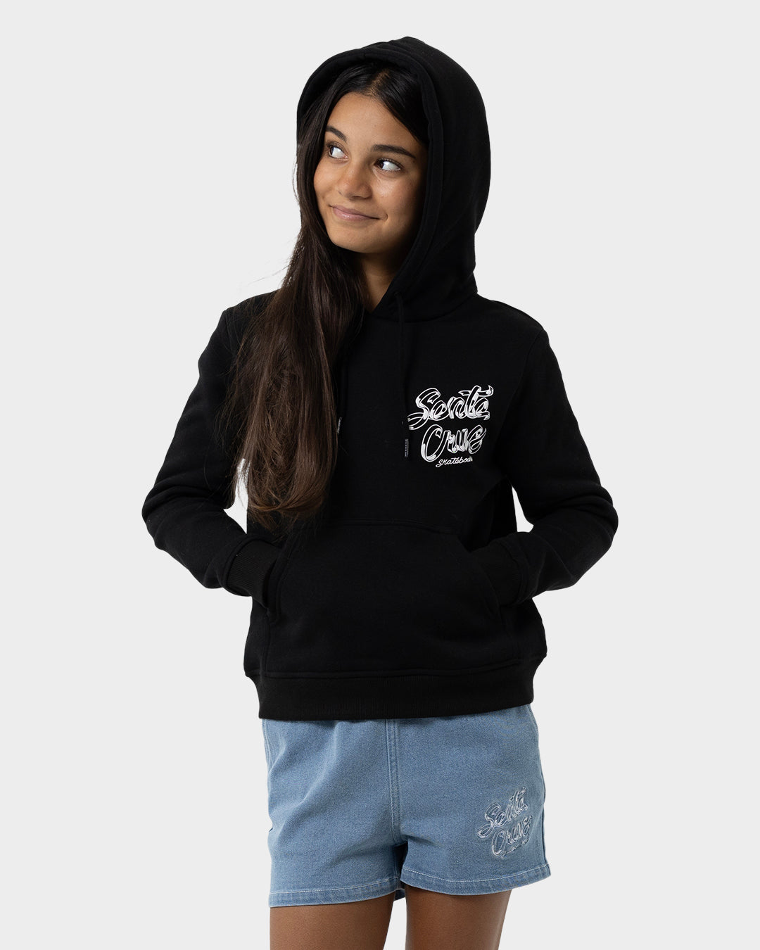 OS Ribbon Script Girls Pullover Hoodie Black