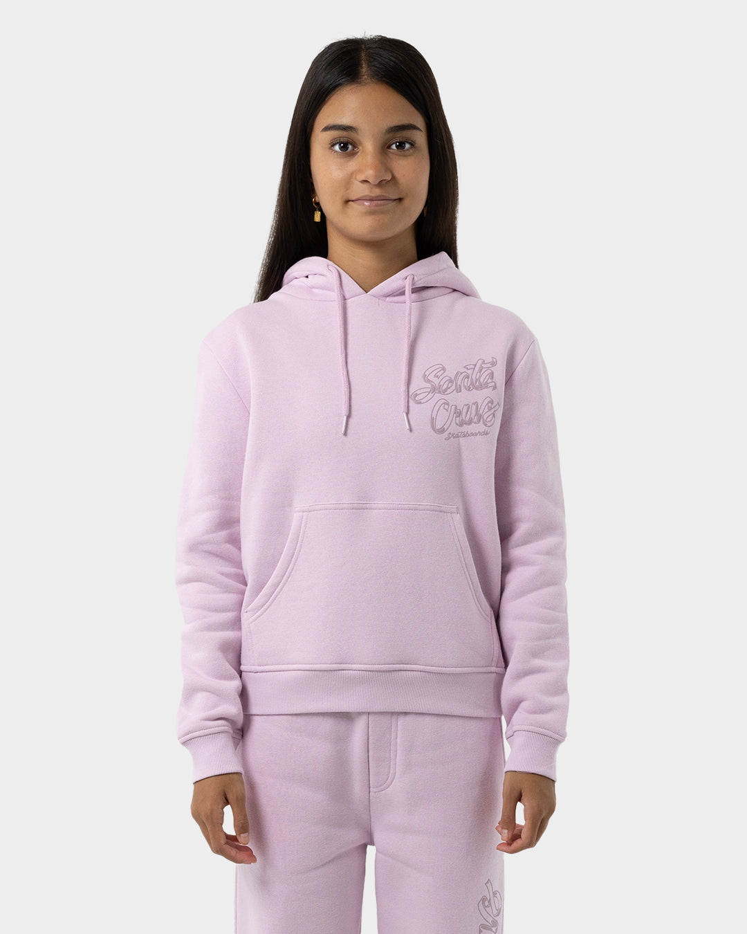 OS Ribbon Script Girls Pullover Hoodie Pink
