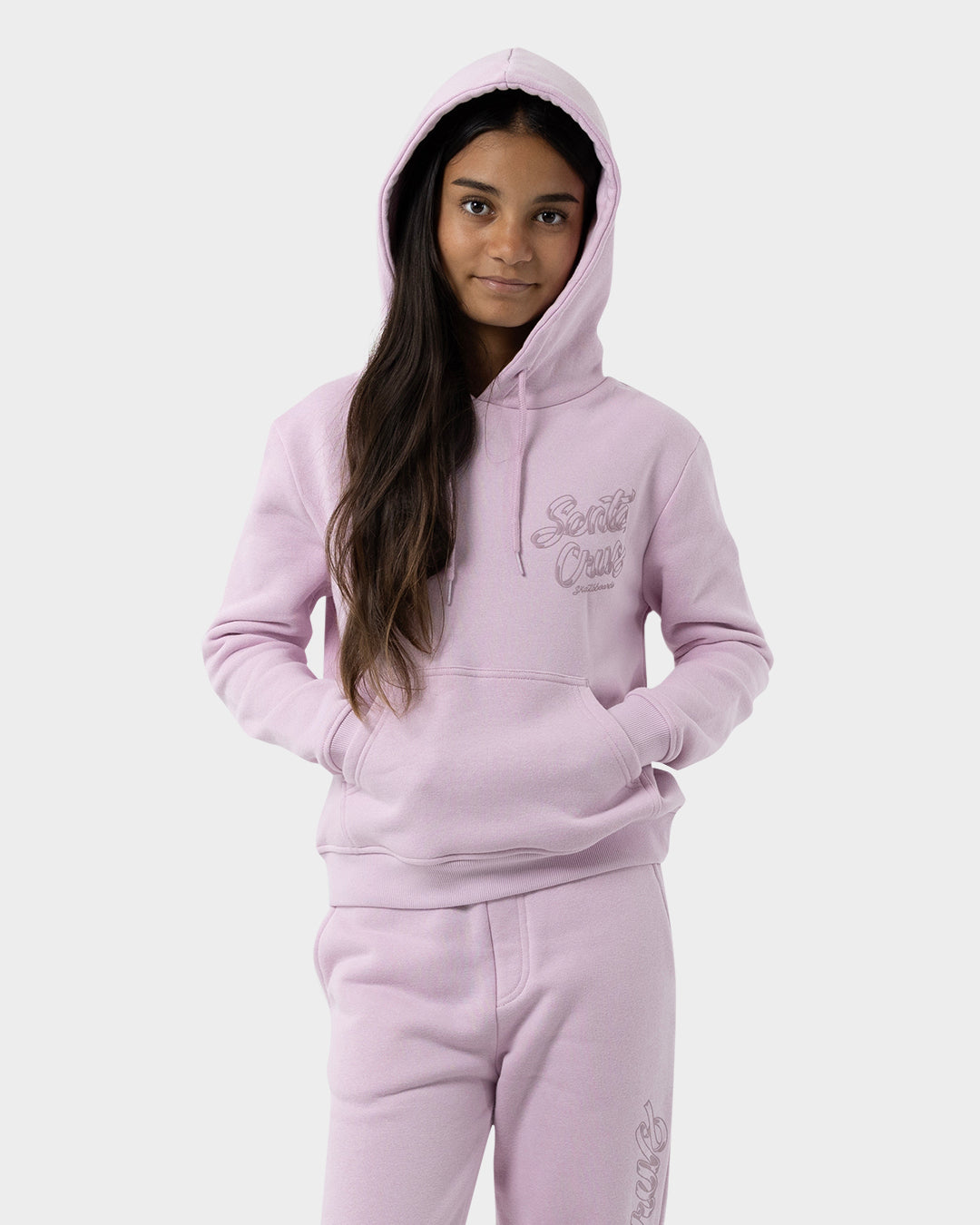 OS Ribbon Script Girls Pullover Hoodie Pink