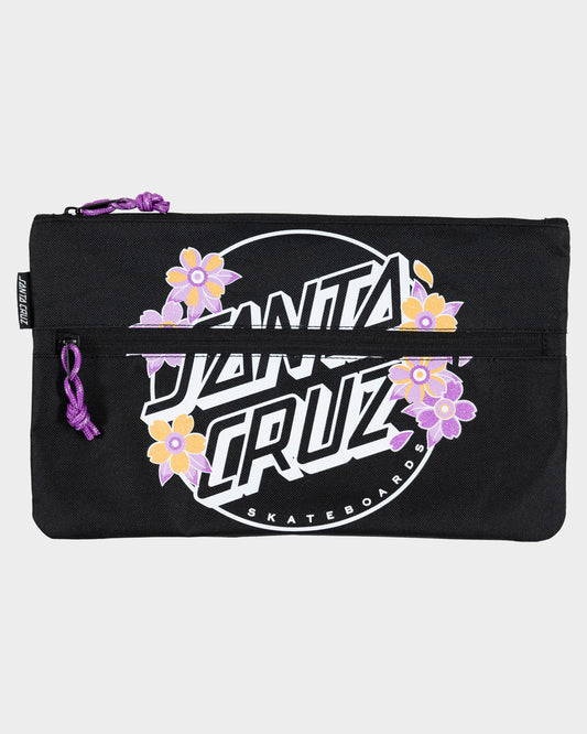 Blooming Stack Dot Girls Dual Zip Pencil Case Black