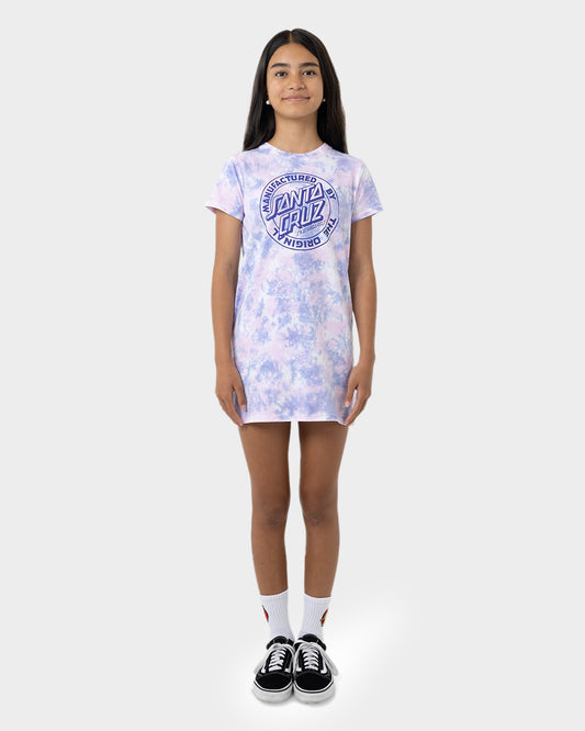 MFG Dot Santa Cruz Girls T-Shirt Dress Pale Pink Tie Dye