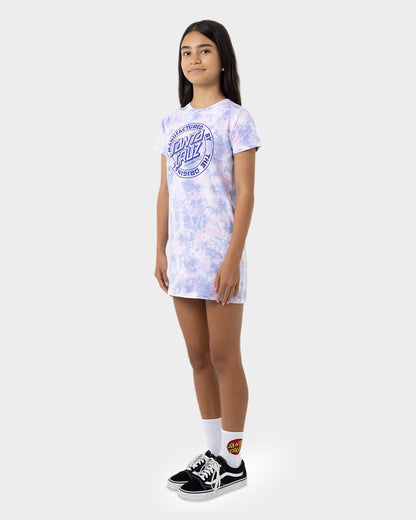 MFG Dot Santa Cruz Girls T-Shirt Dress Pale Pink Tie Dye