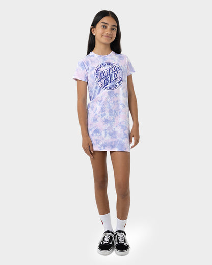 MFG Dot Santa Cruz Girls T-Shirt Dress Pale Pink Tie Dye