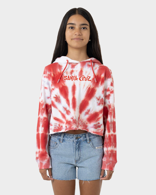 SC Tropic Strip Santa Cruz Girls Cropped Hoodie Rose Tie Dye