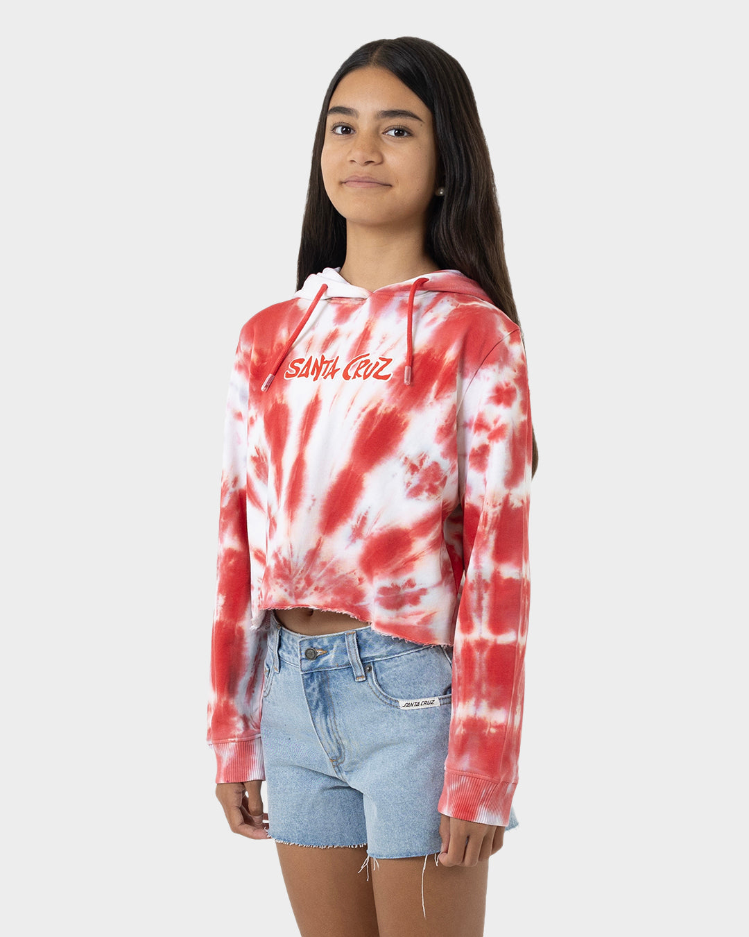 SC Tropic Strip Santa Cruz Girls Cropped Hoodie Rose Tie Dye