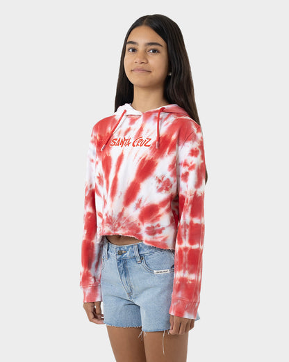 SC Tropic Strip Santa Cruz Girls Cropped Hoodie Rose Tie Dye