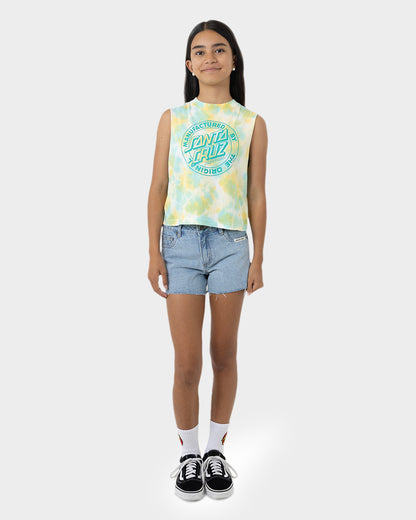 MFG Dot Mono Santa Cruz Girls Cropped Muscle T-Shirt Light Green Tie Dye