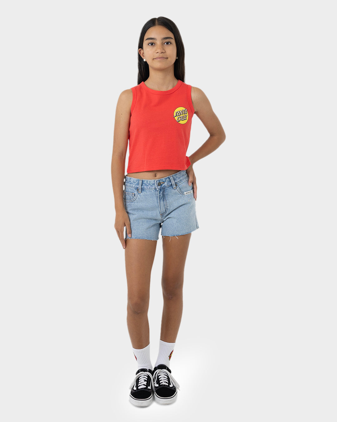 Other Dot Chest Girls Cropped Loose Tank Top Rose