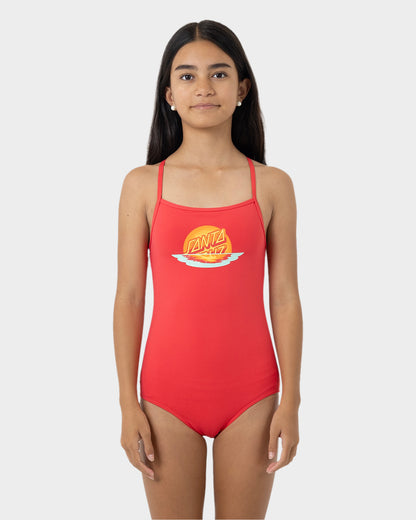 Sunrise Dot Front Santa Cruz Girls Swimsuit Rose