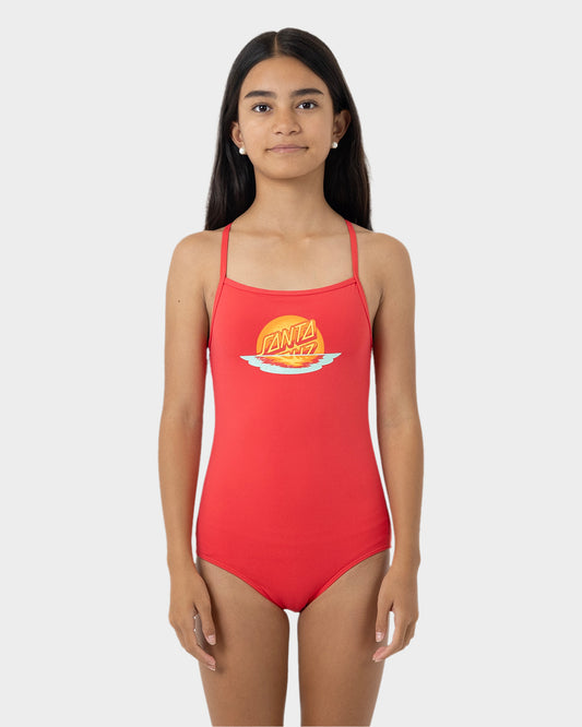 Sunrise Dot Front Girls Swimsuit Rose