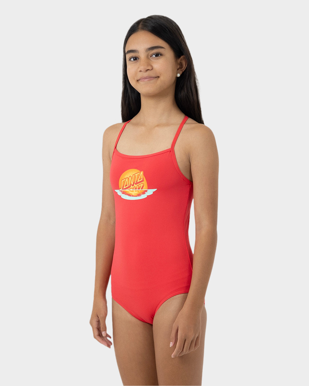 Sunrise Dot Front Girls Swimsuit Rose