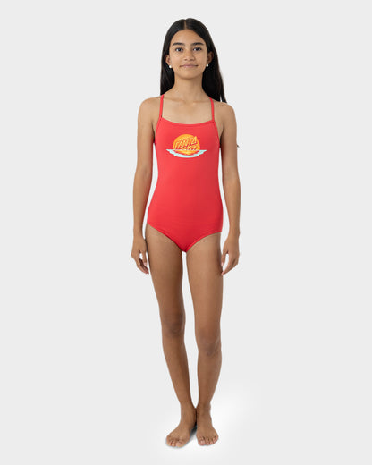 Sunrise Dot Front Girls Swimsuit Rose