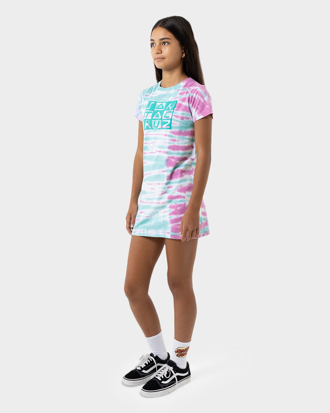 Checker Block Girls T-shirt Dress Ocean Tie Dye