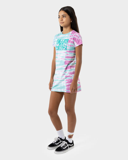 Checker Block Girls T-shirt Dress Ocean Tie Dye
