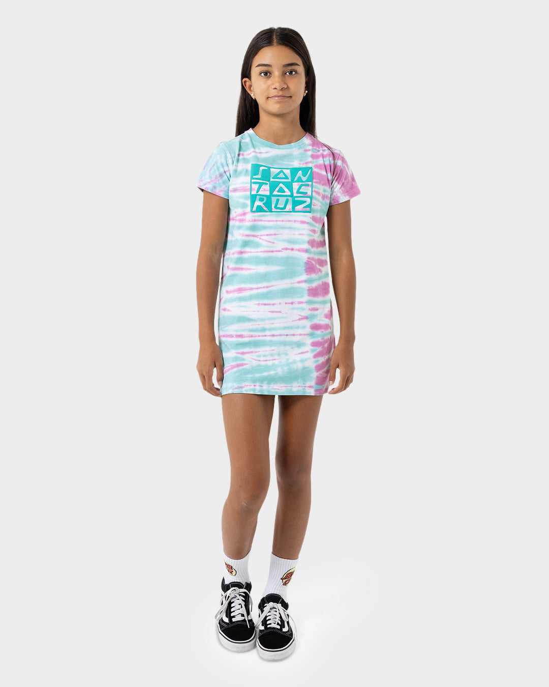 Checker Block Girls T-shirt Dress Ocean Tie Dye