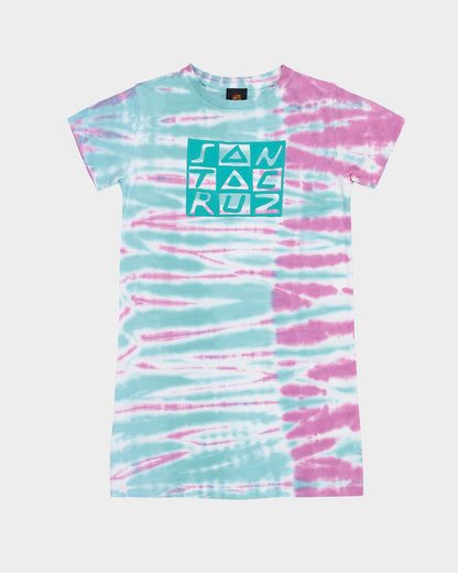 Checker Block Girls T-shirt Dress Ocean Tie Dye