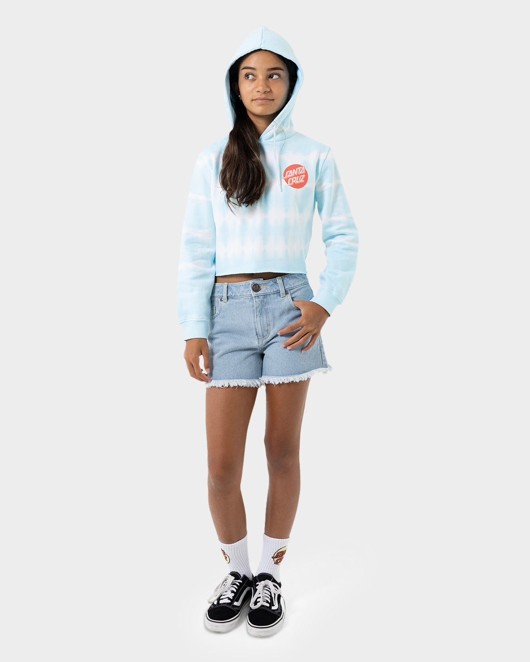 Other Dot Redux Girls Cropped Hoodie Aqua Tie Dye