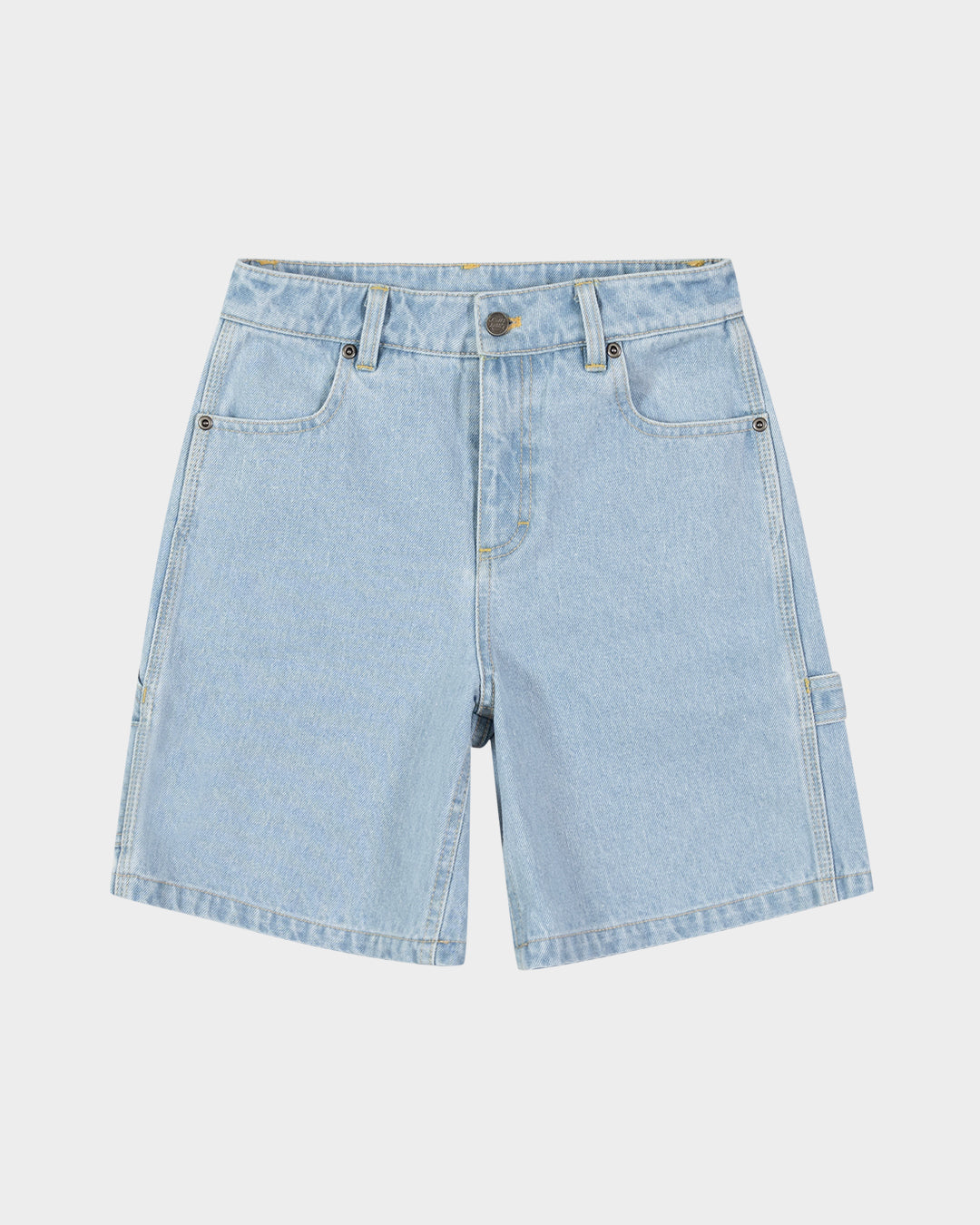 Checker Heart Dot Girls Carpenter Jean Shorts Light Washed Indigo