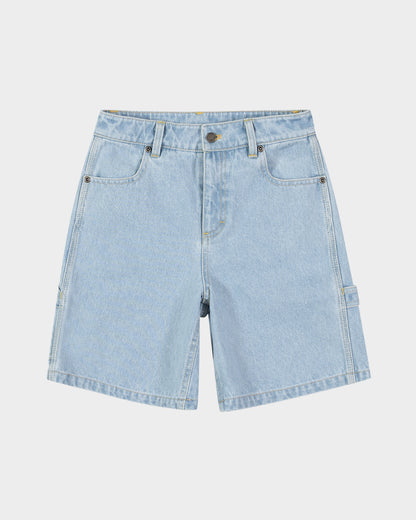 Checker Heart Dot Girls Carpenter Jean Shorts Light Washed Indigo