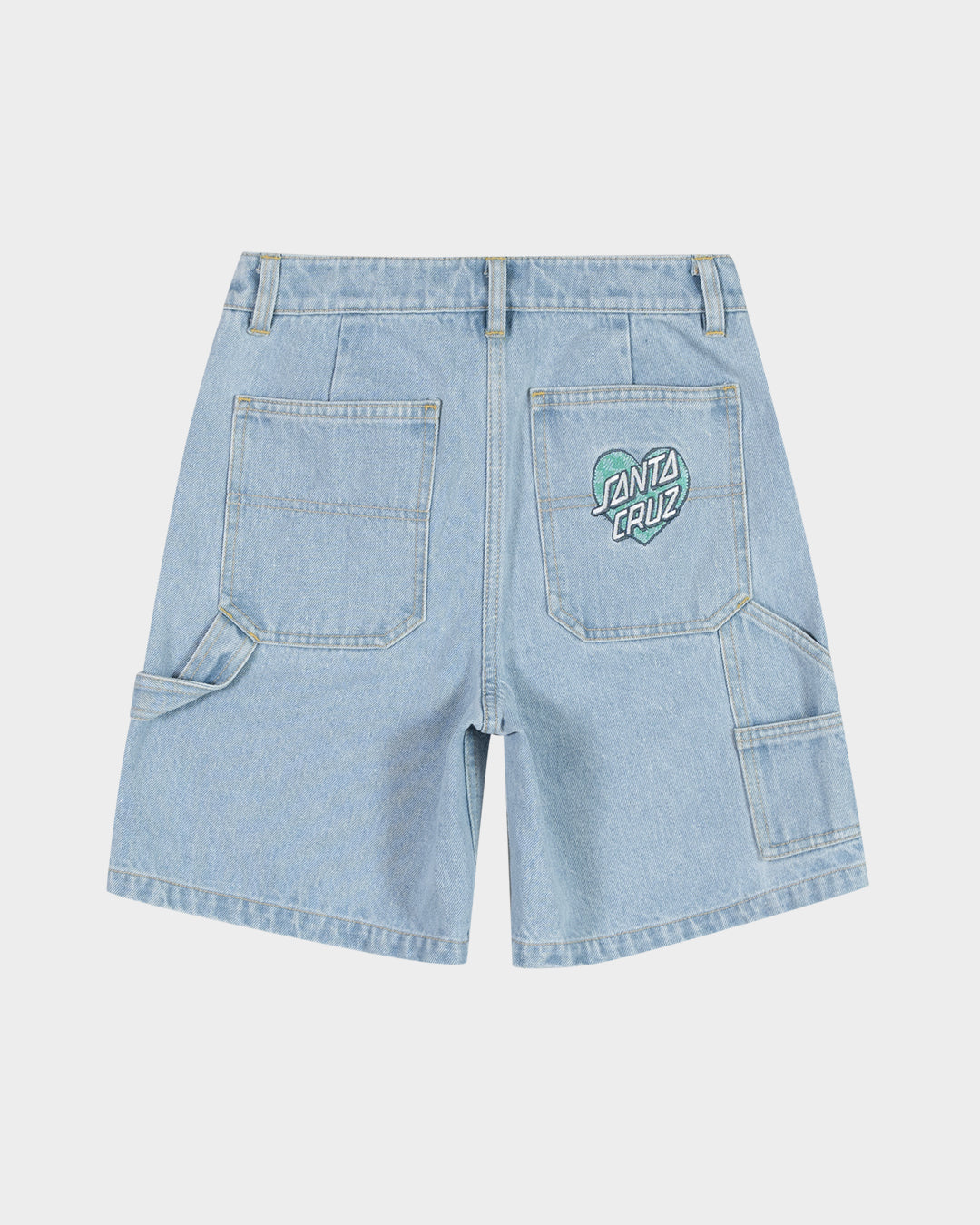 Checker Heart Dot Girls Carpenter Jean Shorts Light Washed Indigo